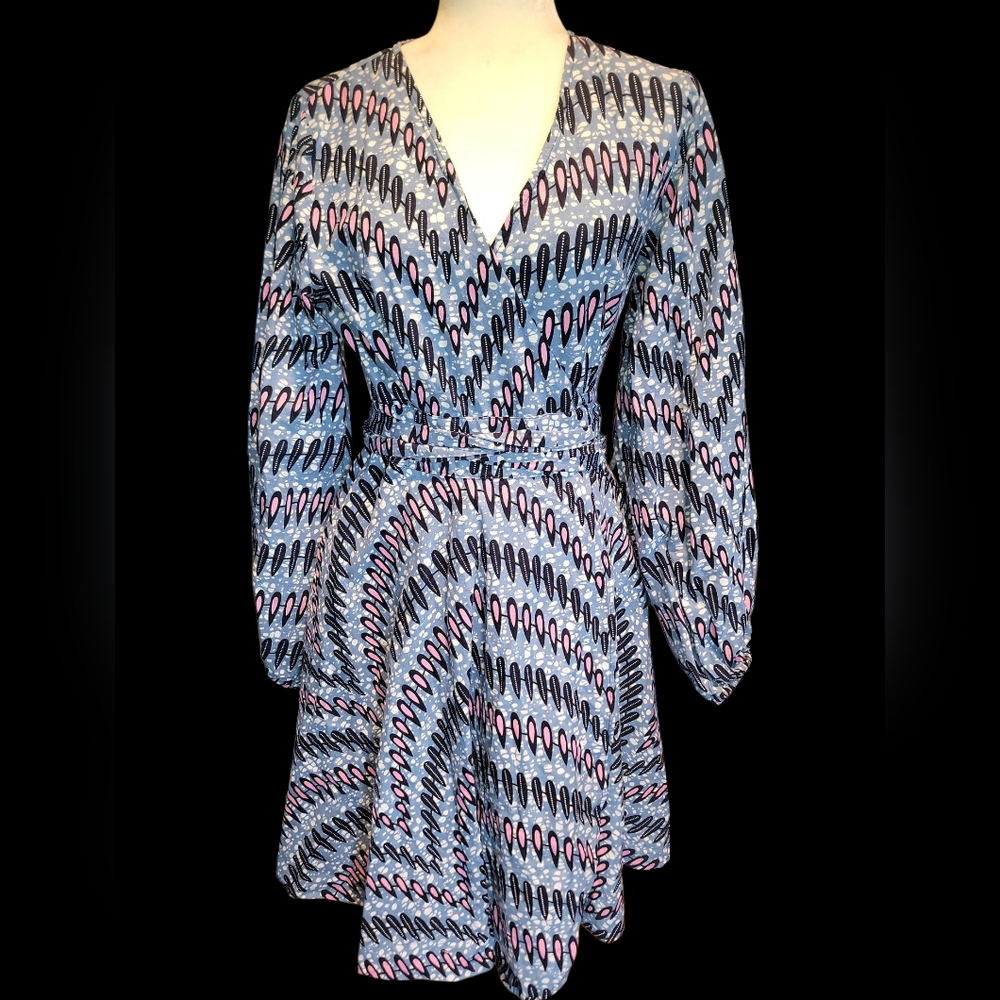 OFUURE  Cotton African Peacock Feather Print Wrap Dress LARGE
